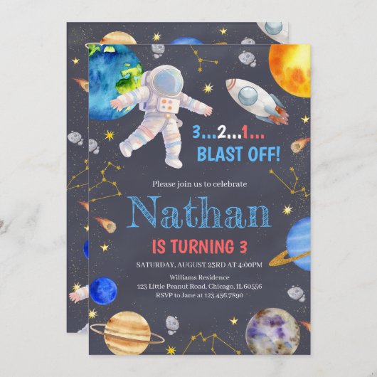 Invitation Espace extra-atmosphérique Galaxie Anniversaire (Devant / Derrière)