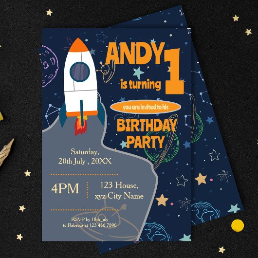 Invitation Espace extra-atmosphérique Première fête d'anniver