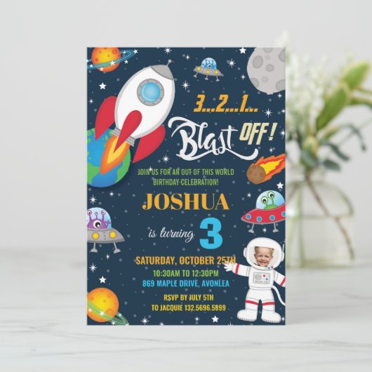 Invitation Espace extra-atmosphérique Rocket Planet Astronaut (Debout devant)