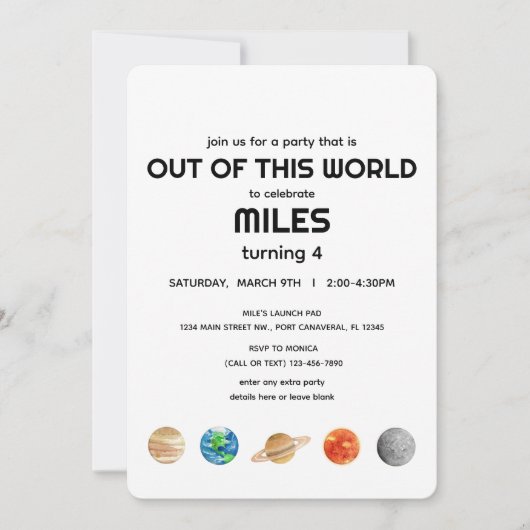 Invitation Espace extra-atmosphérique - Sorti de cet Annivers (Devant)