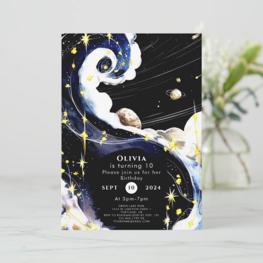 Invitation Espace Galaxy simple Anniversaire (Debout devant)
