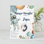 Invitation Espace Garçon Astronaute Bleu Anniversaire (Debout devant)