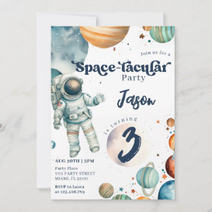 Invitation Espace Garçon Astronaute Bleu Anniversaire