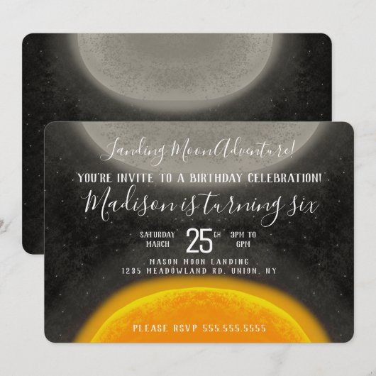 Invitation Espace Lune Galaxie Anniversaire Main Tirée Invita (Devant / Derrière)