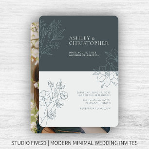 Invitation Espace minimal Gris Foliage Plan Mariage photo