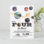 Invitation Espace | Planètes et étoiles | 4e anniversaire (Debout devant)