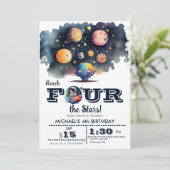 Invitation Espace | Planètes et étoiles | 4e anniversaire (Debout devant)