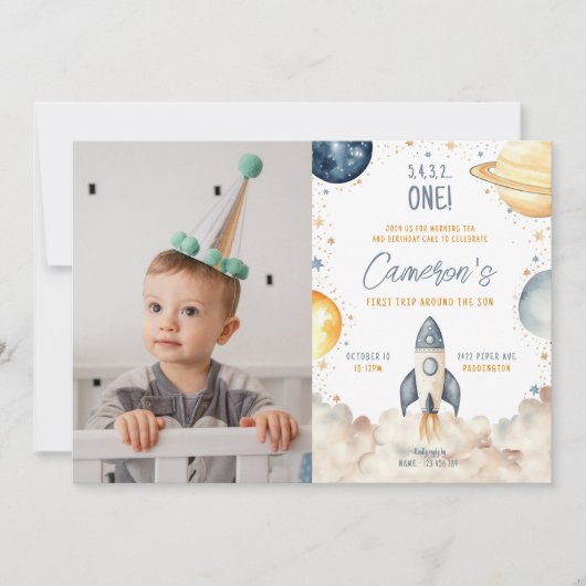 Invitation Espace Premier Voyage Autour Du Soleil Anniversair (Devant)