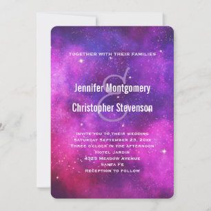 Invitation Espace rose et violet et étoiles Faux Galaxy Maria
