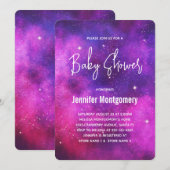 Invitation Espace rose et violet & Étoiles Baby shower Galaxi (Devant / Derrière)