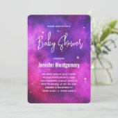 Invitation Espace rose et violet & Étoiles Baby shower Galaxi (Debout devant)