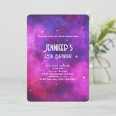 Invitation Espace rose et violet & Étoiles Faux Galaxy Annive (Debout devant)