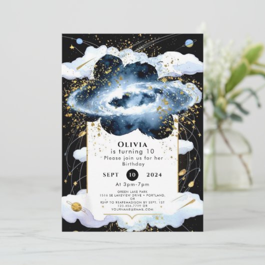 Invitation Espace simple céleste Anniversaire (Debout devant)