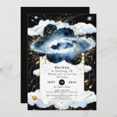 Invitation Espace simple céleste Anniversaire (Devant / Derrière)