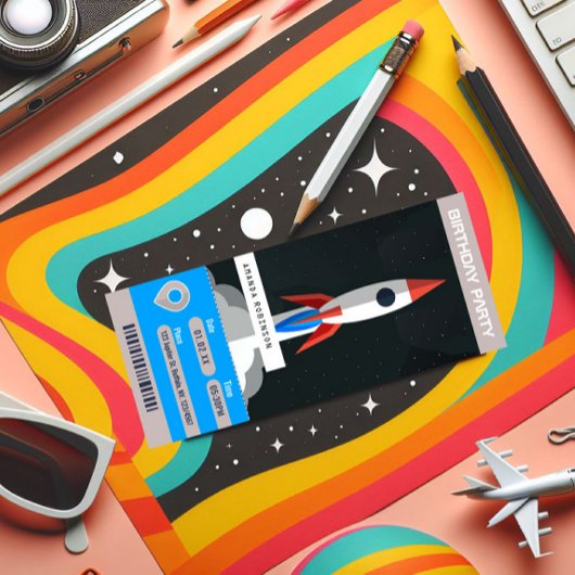 Invitation Espace Thème Anniversaire Voyage Ticket