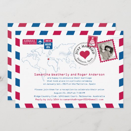 Invitation Espagne Aéroports Post Mariage Réception (Devant / Derrière)