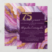 Invitation Espagne Agate rose magnifique 75e anniversaire fêt (Devant / Derrière)