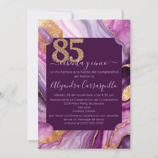 Invitation Espagne belle rose Agate 85e anniversaire fête (Devant)