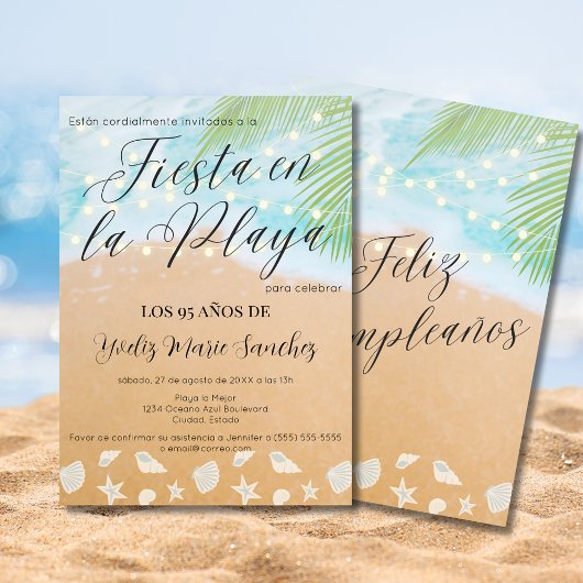 Invitation Espagne Chic Sandy Beach Palm 95e fête d'anniversa
