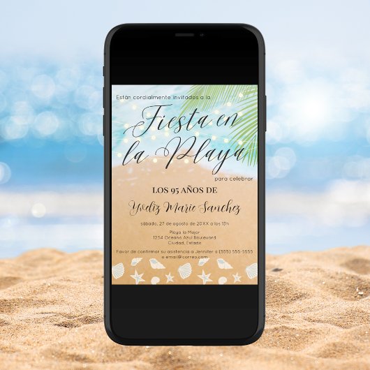 Invitation Espagne Chic Sandy Beach Palm 95e fête d'anniversa