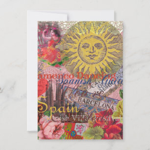 Invitation Espagne Vintage Soleil Voyage Collage Rétro Europe