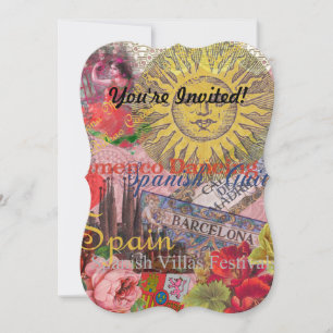 Invitation Espagne Vintage Soleil Voyage Collage Rétro Europe