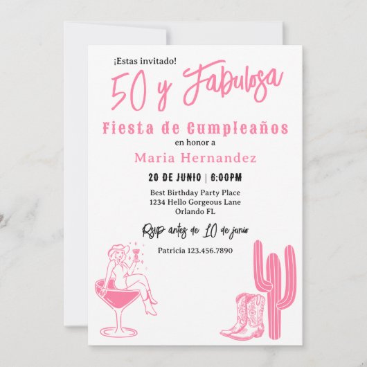 Invitation Espagnol 50 ans et Fabuleuse Fiesta Occidentale 50 (Devant)