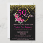 Invitation Espagnol 50 ans et Fabuleuse Noir Or Rose Chic Flo (Devant)