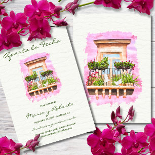 Invitation Espagnol, Aquarelle Balcon Mexicain Enregistrer la