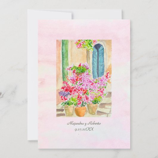 Invitation Espagnol, aquarelle Mariage dans la vieille ville (Dos)