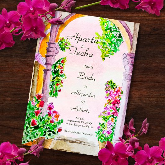 Invitation Espagnol, aquarelle Mariage dans la vieille ville