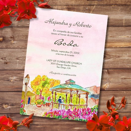 Invitation Espagnol Aquarelle Vieux Kiosque Mexique Mariage