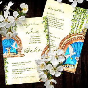 Invitation Espagnol Aquarelle Vieux Mexique Fontaine Mariage