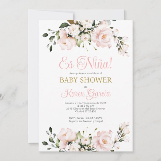 Invitation Espagnol Baby shower fille (Devant)