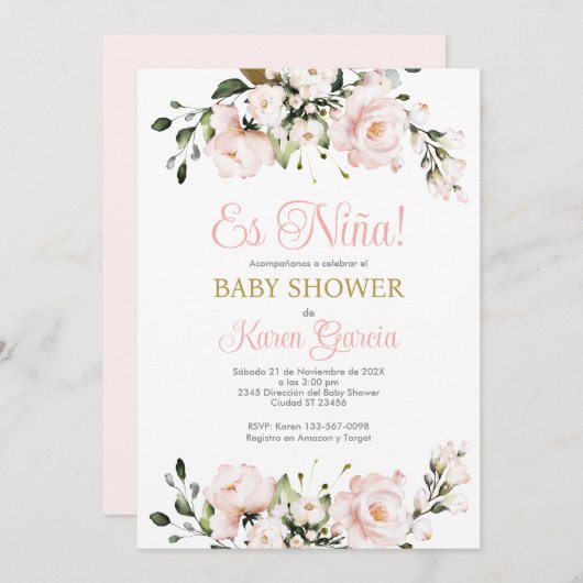 Invitation Espagnol Baby shower fille (Devant / Derrière)