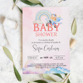 Invitation Espagnol Baby shower Teddy Bear Avion rose