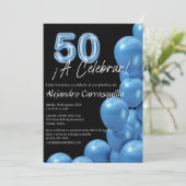 Invitation Espagnol Ballons Bleus Black Fun 50e anniversaire (Debout devant)