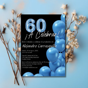 Invitation Espagnol Ballons Bleus Cool noir 60e anniversaire