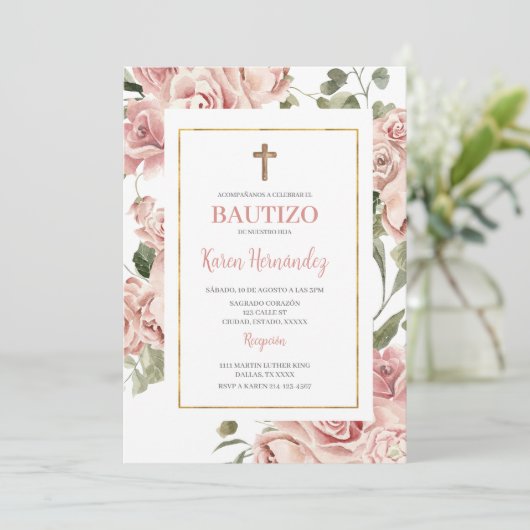 Invitation Espagnol Baptême Girl (Debout devant)