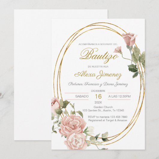 Invitation Espagnol Baptême Girl (Devant / Derrière)