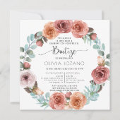 Invitation Espagnol Baptême Rose or Floral Wreath (Devant)