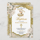 Invitation Espagnol Bautizo Fiesta mignonne petite fille Bapt (Devant / Derrière)
