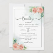 Invitation Espagnol Bautizo Invitacion Fleurs roses Baptême (Devant)