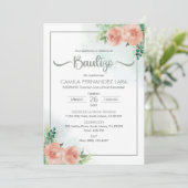 Invitation Espagnol Bautizo Invitacion Fleurs roses Baptême (Debout devant)