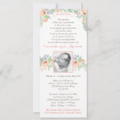 Invitation Espagnol Bautizo Peach Printemps Baptême fille inv (Devant)