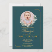 Invitation Espagnol Bautizo Photo Verdure Elegant Gold (Devant)