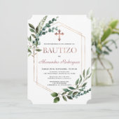 Invitation Espagnol Bautizo Verdure Rose Gold Boy Baptism (Debout devant)