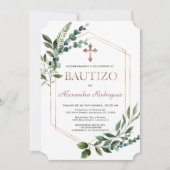 Invitation Espagnol Bautizo Verdure Rose Gold Boy Baptism (Devant)