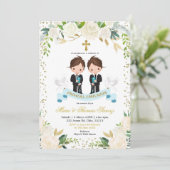 Invitation Espagnol Blanc Floral Twin Boy Primera comunió n (Debout devant)