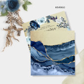 Invitation Espagnol, Bleu élégant et Or, Floral Quinceañera